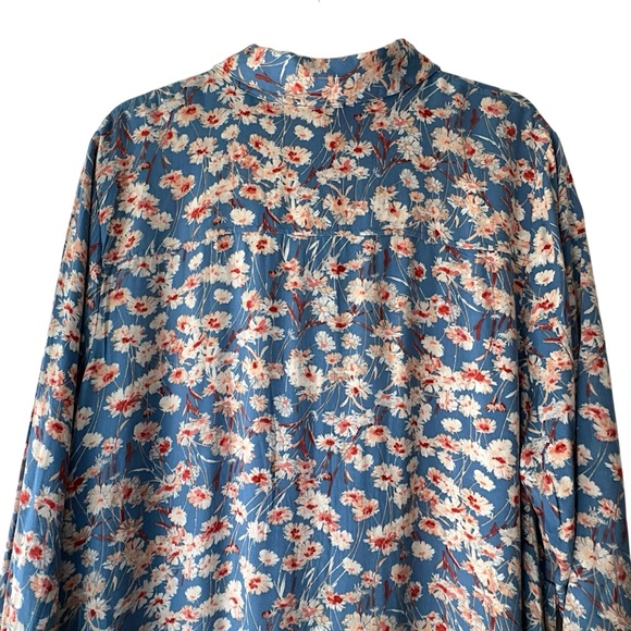 HAUTE HIPPIE | FLORAL MAXI SHIRTDRESS LONG SLEEVE BUTTON FRONT BLUE & WHITE | XL - Picture 9 of 11